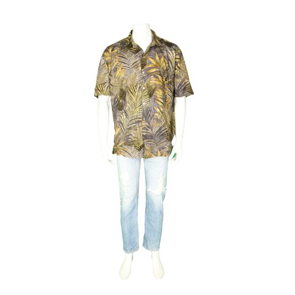 Tori Richard Fern Plant All Over Print Hawaiian Aloha Tropical Tribal Shirt XL - Picture 1 of 4